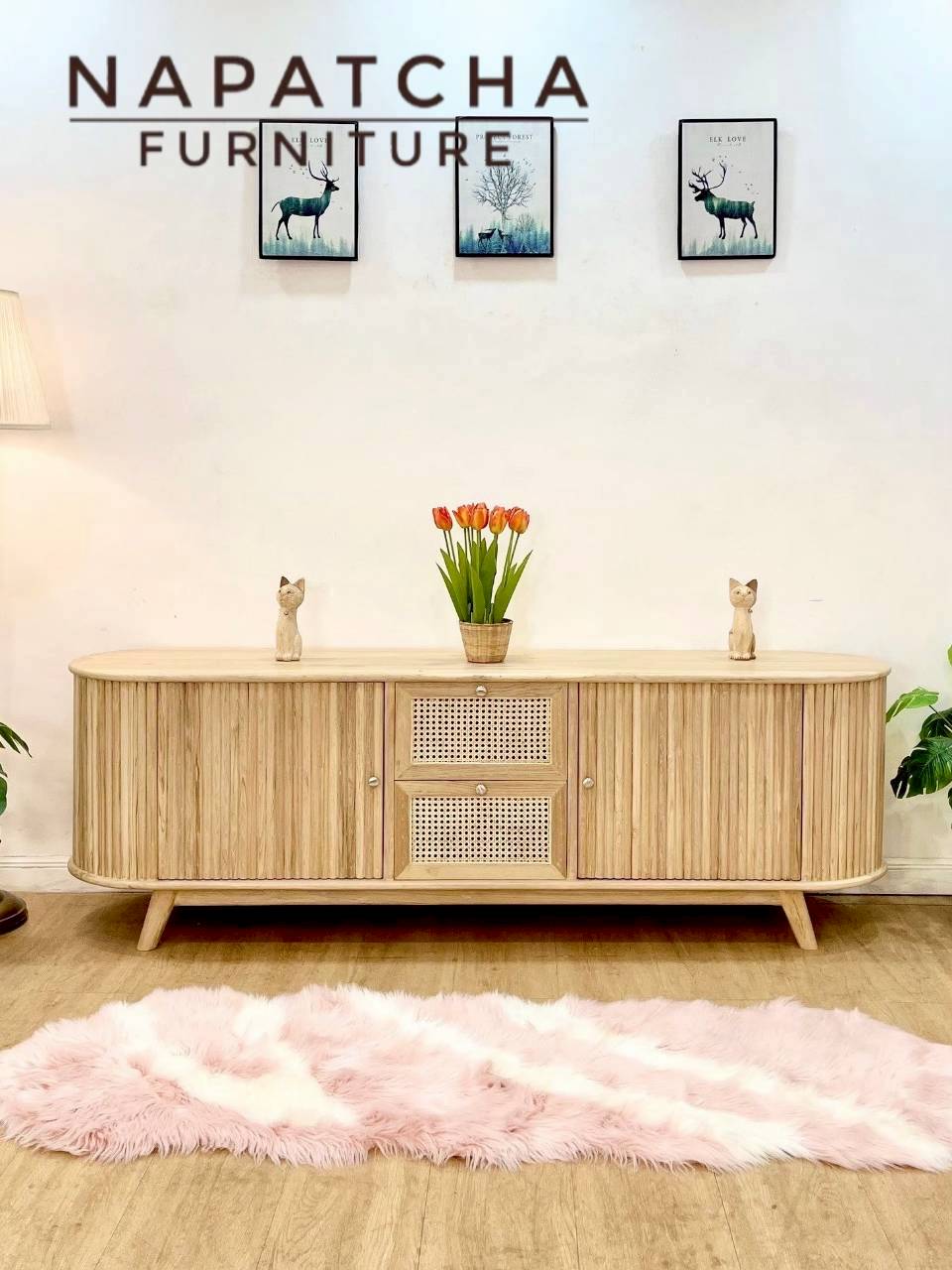 ตู้วางทีวี NAPATCHA FURNITURE รุ่นหน้าหวายลูกฟูกไม้สัก ขนาด 180X45X65 ซม. สีไม้กัด_11